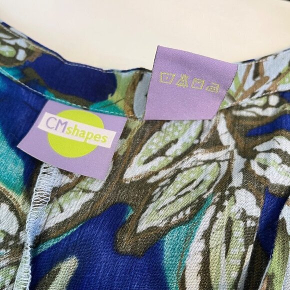 CM Shapes Womans Floral Jumpsuit Size 0X Rayon Hawaiian Sleeveless Blue Green - Picture 6 of 9